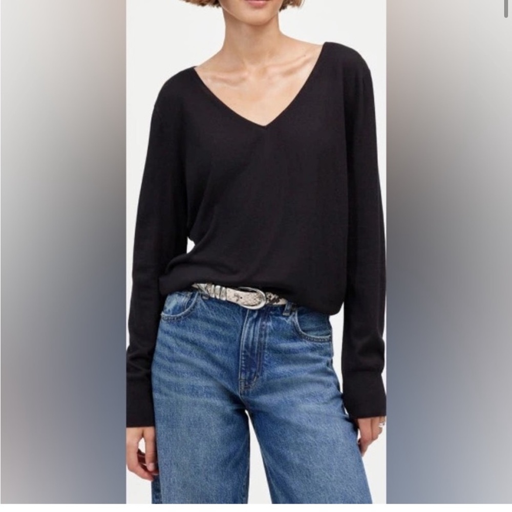 NWT Madewell Merino Wool-Silk Blend V-Neck Sweater in black